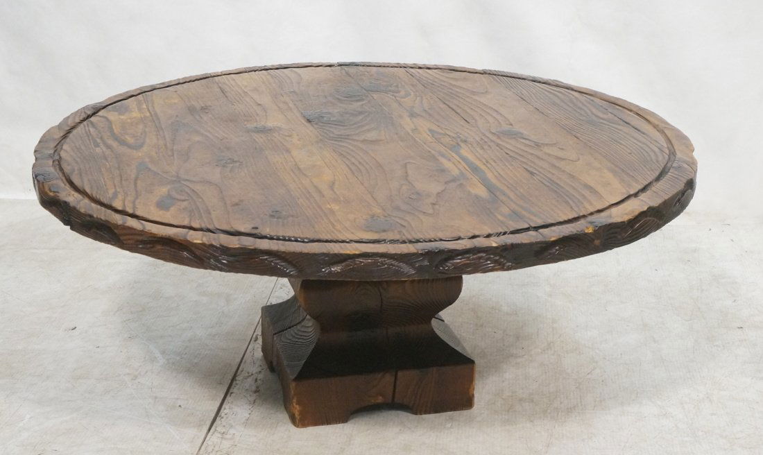 Round Wood WITCO Coffee Cocktail table. Carved to (1 of 7)