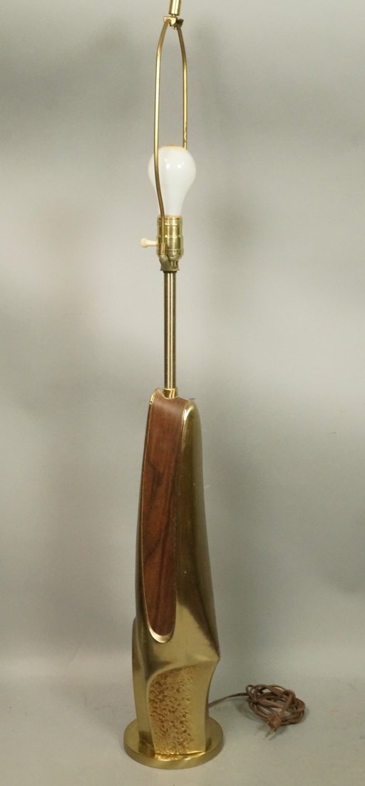 Brutalist Laurel Table Lamp.  Gold tone and wood. (1 of 6)