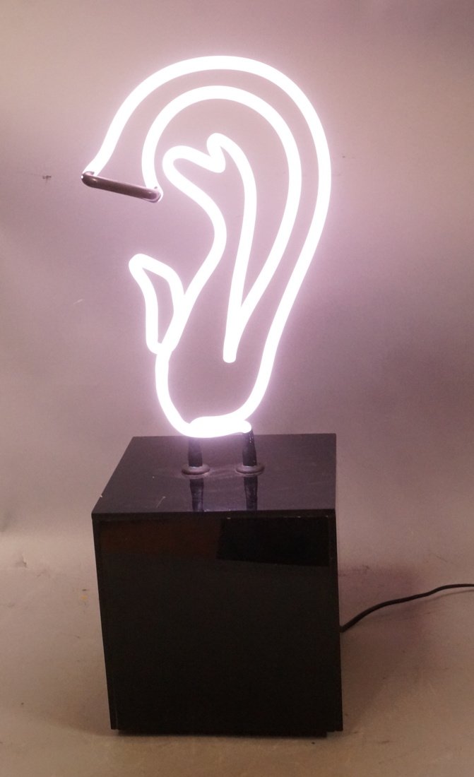Neon Table Lamp Sculpture of Ear.  Black Plexigla (1 of 8)