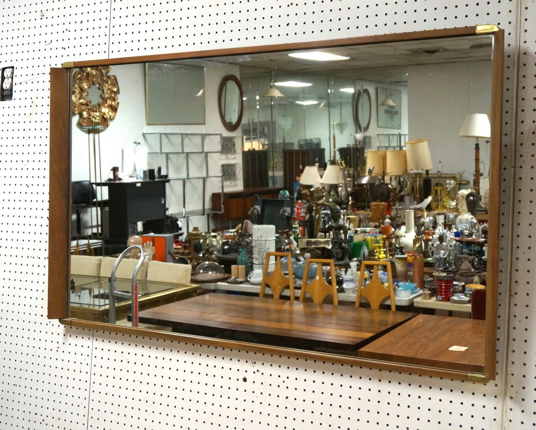 Paul Frankl Style Wall Mirror with Brass Accents. (1 of 7)