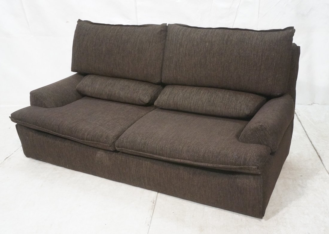 Dark Fabric Sofa Couch. Possibly Italian; Sappori: Dark Fabric Sofa Couch. Possibly Italian; Sapporiti style. Loose cushions.-- Dimensions: H: 36 inches: W: 70 inches: D: 37 inches ---