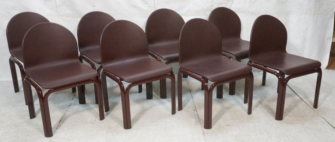 Set 8 KNOLL Dining Chairs. Burgundy metal tube fr (1 of 10)