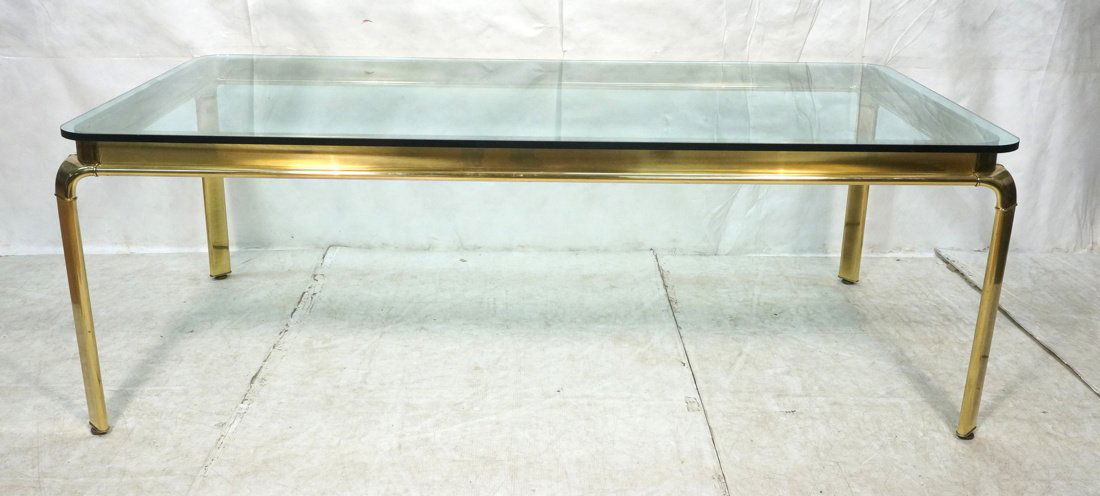 Large WIDDICOMB Brass & Glass Dining Table. 1" th (1 of 9)