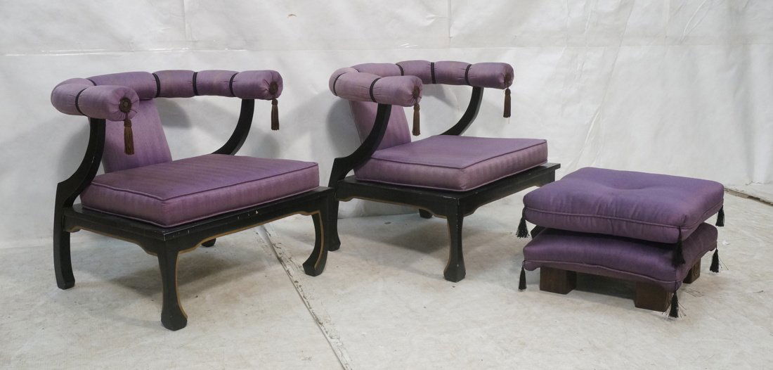 Pr Purple Fabric Decorator Lounge Chairs & Ottoma (1 of 10)