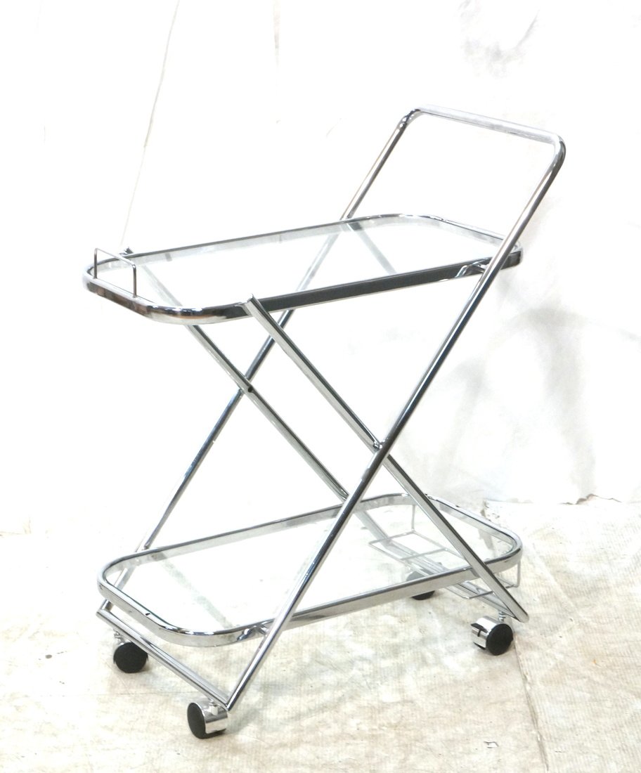 Contemporary Chrome Bar Cart. Rolling. Two inset (1 of 7)