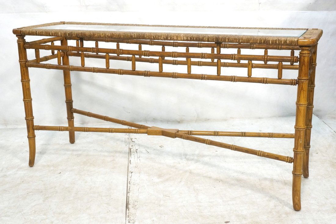 MacGUIRE Woven Rush Faux Bamboo Wood Hall Table. (1 of 10)