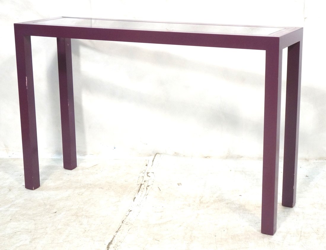 Purple Painted wood hall console table. Glass top (1 of 10)