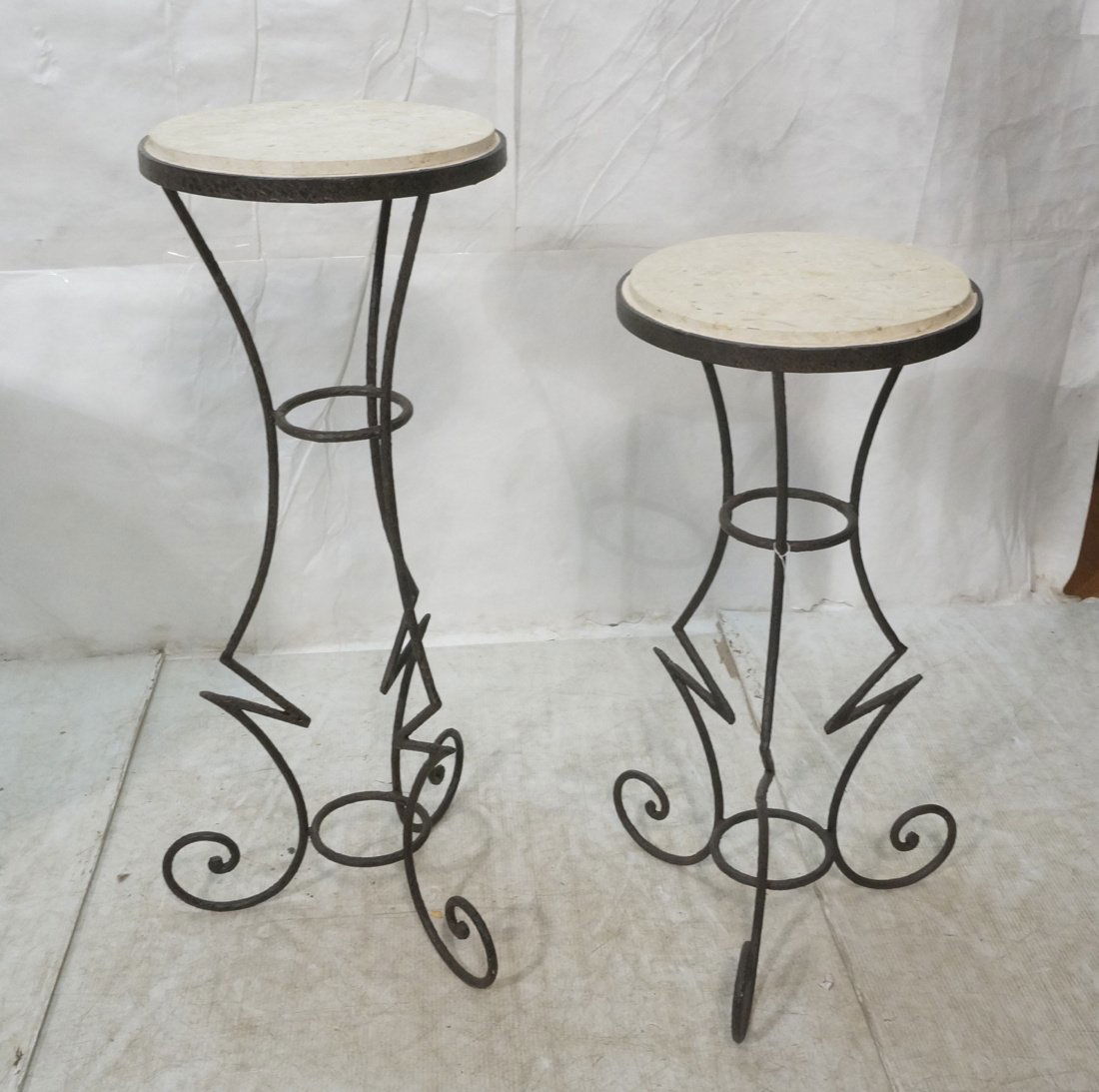 2pc Travertine & Iron Tables Pedestals. Textured (1 of 8)