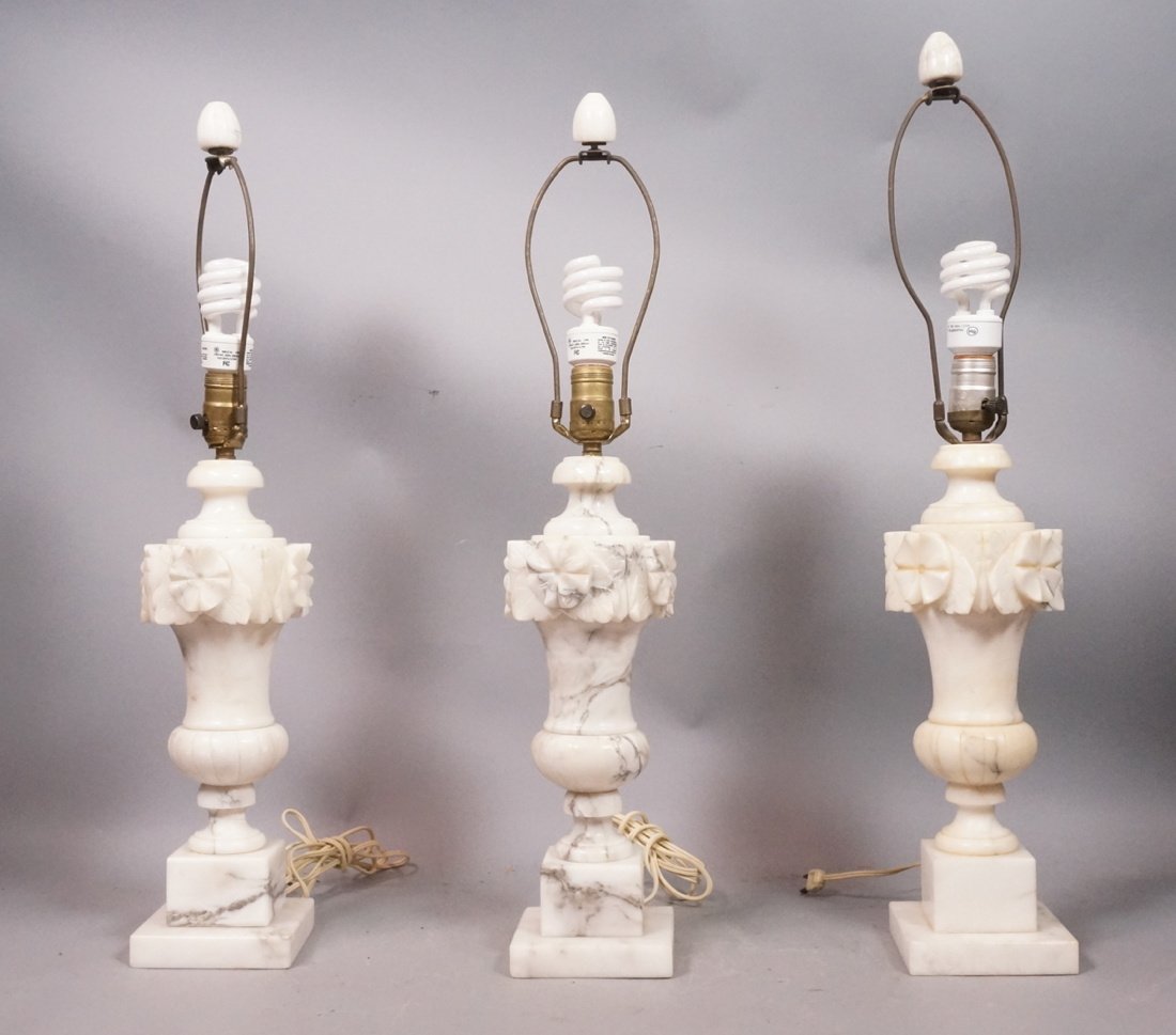 Set 3 Carved Marble Table Lamps. Antique. with ca (1 of 10)