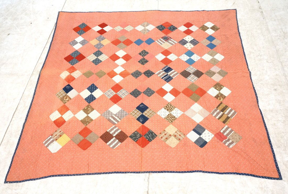 Vintage Handmade Quilt Textile. Square block patt (1 of 9)