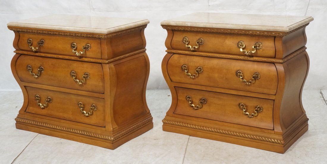 Pr CENTURY 3 Drawer Bombe Chests. Marble Tops. Se (1 of 10)