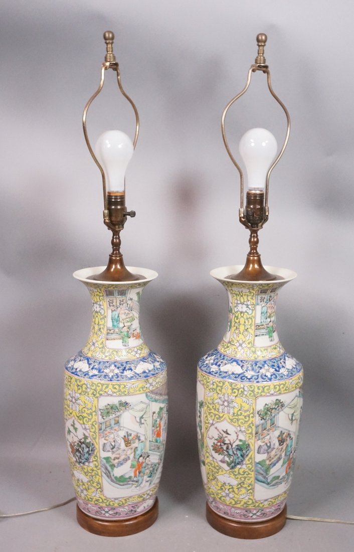 Pr Tall Chinese Porcelain Table Lamps. Decorative (1 of 10)