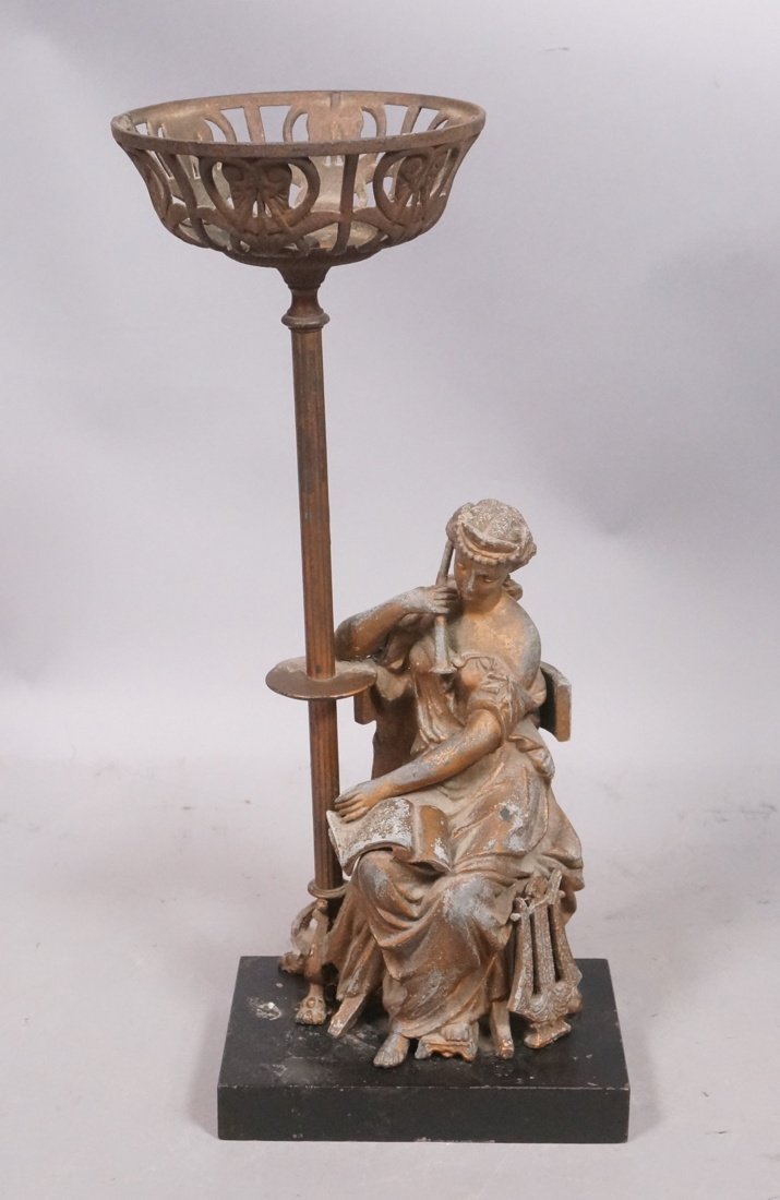 Metal Gas Lamp Figural Sculpture. Seated woman in (1 of 8)