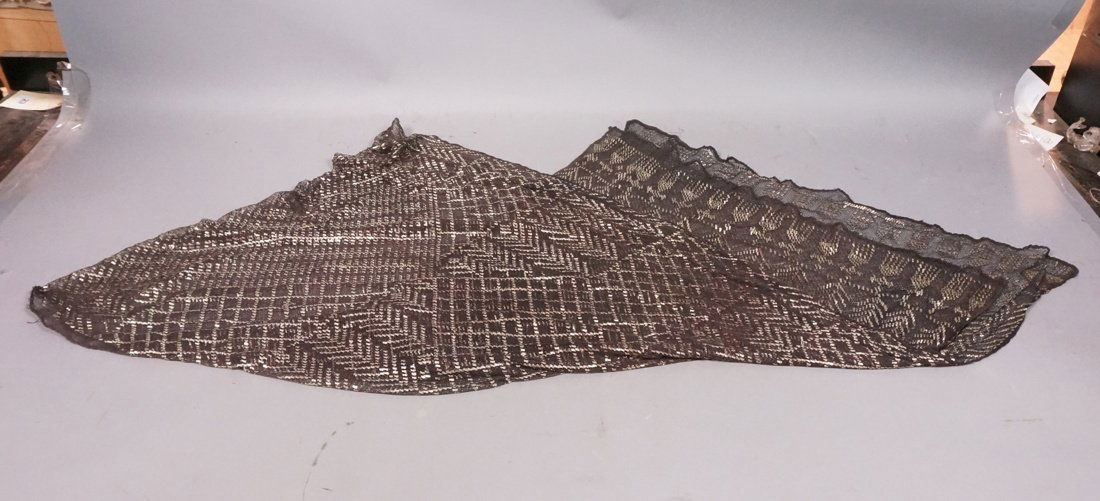 Antique Vintage Art Deco Asset Silver Shawl. Blac (1 of 8)