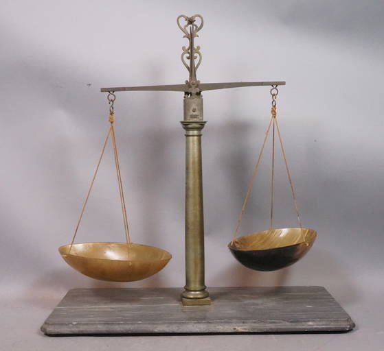 Vintage Brass And Horn Balance Scale With Stone S