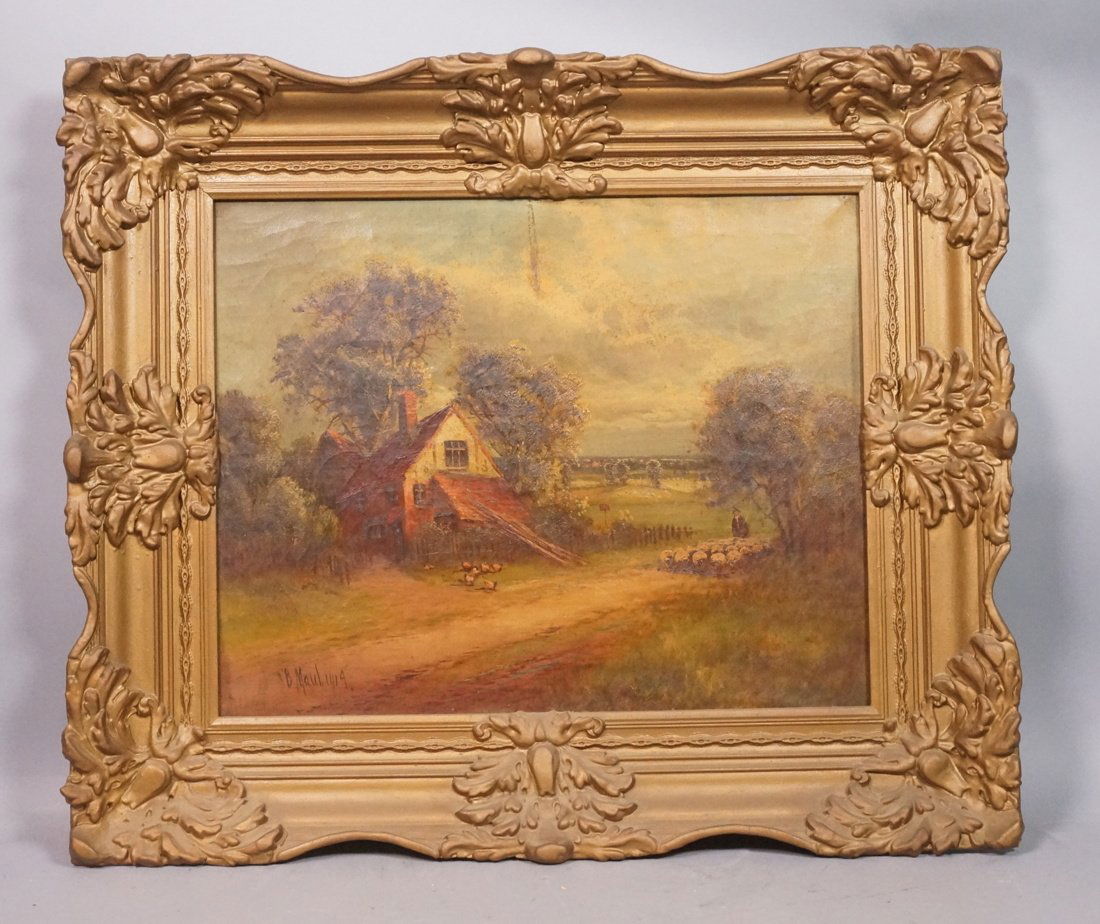 B. Mead 1914 Oil Painting on Canvas.  Farming Sce (1 of 10)