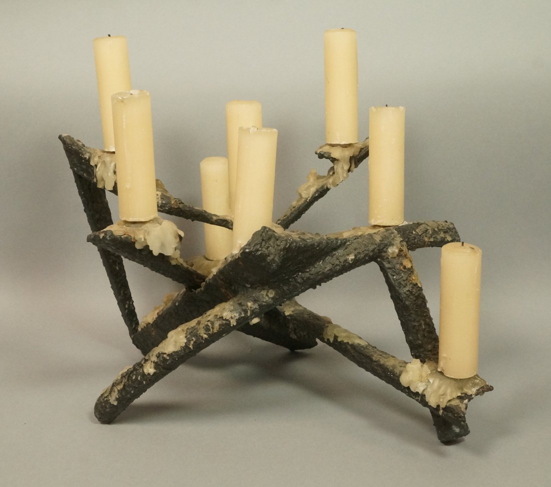 Brutalist Silas Seandel styleTextured iron Candle: Brutalist Silas Seandel styleTextured iron Candle Holder. -- Dimensions: H: 13.5 inches: W: 17 inches: D: 13 inches ---