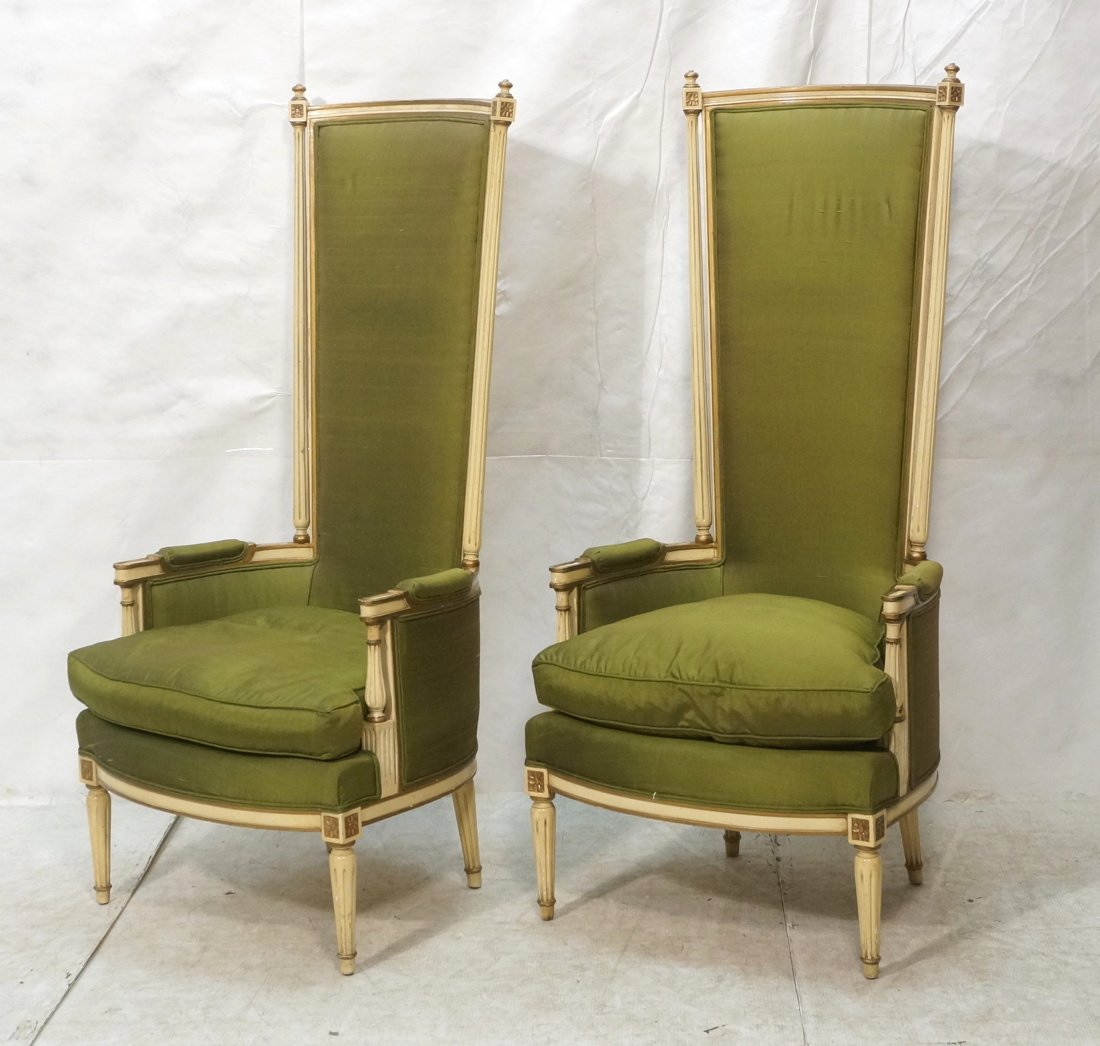 Pr Tall Back Decorator Chairs. Cream & Gilt wood (1 of 10)