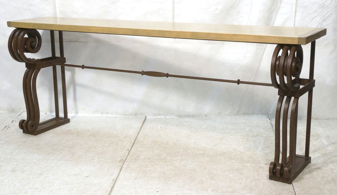 Long Wood Top Iron Base  Hall Table. Iron Scroll (1 of 9)