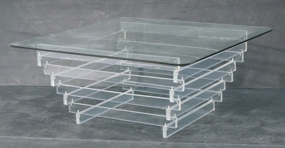 70's Modern Cocktail Coffee Table. Stepped Lucite (1 of 7)