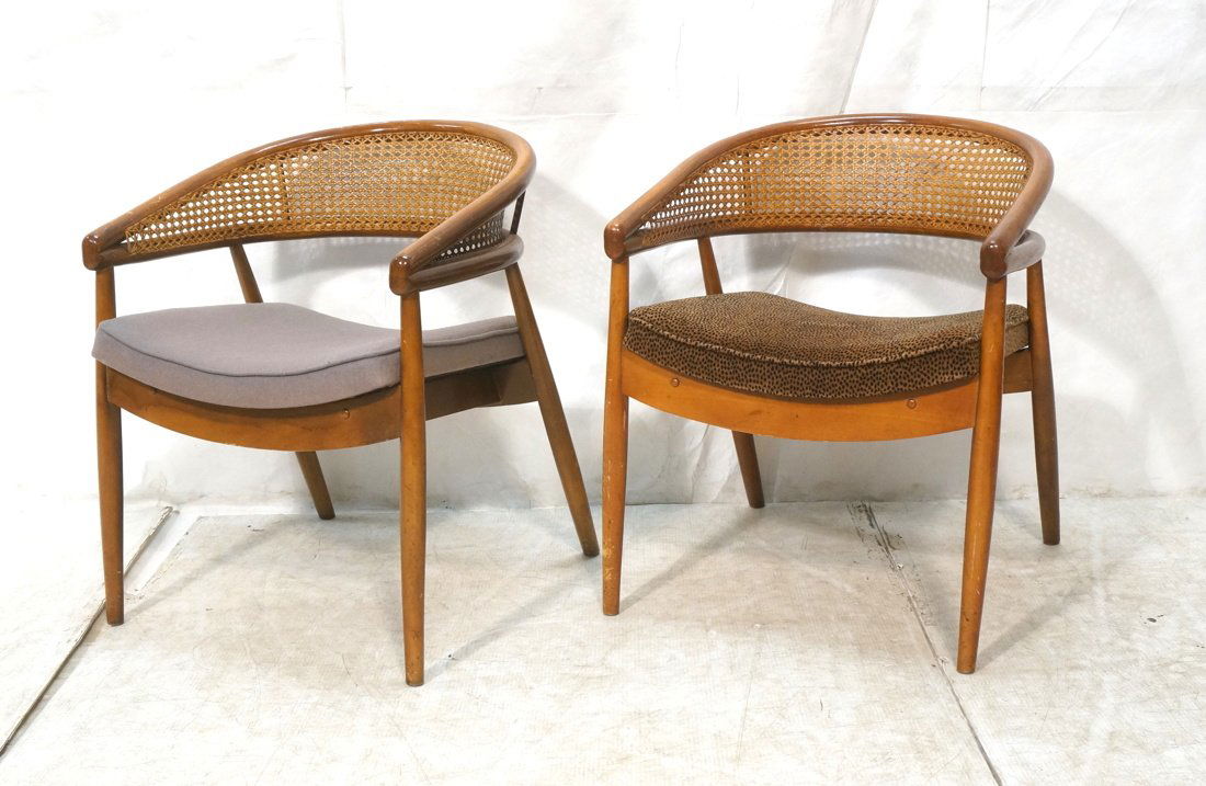 Set 2 Caned barrel Back Side Chairs. Sloped back (1 of 9)