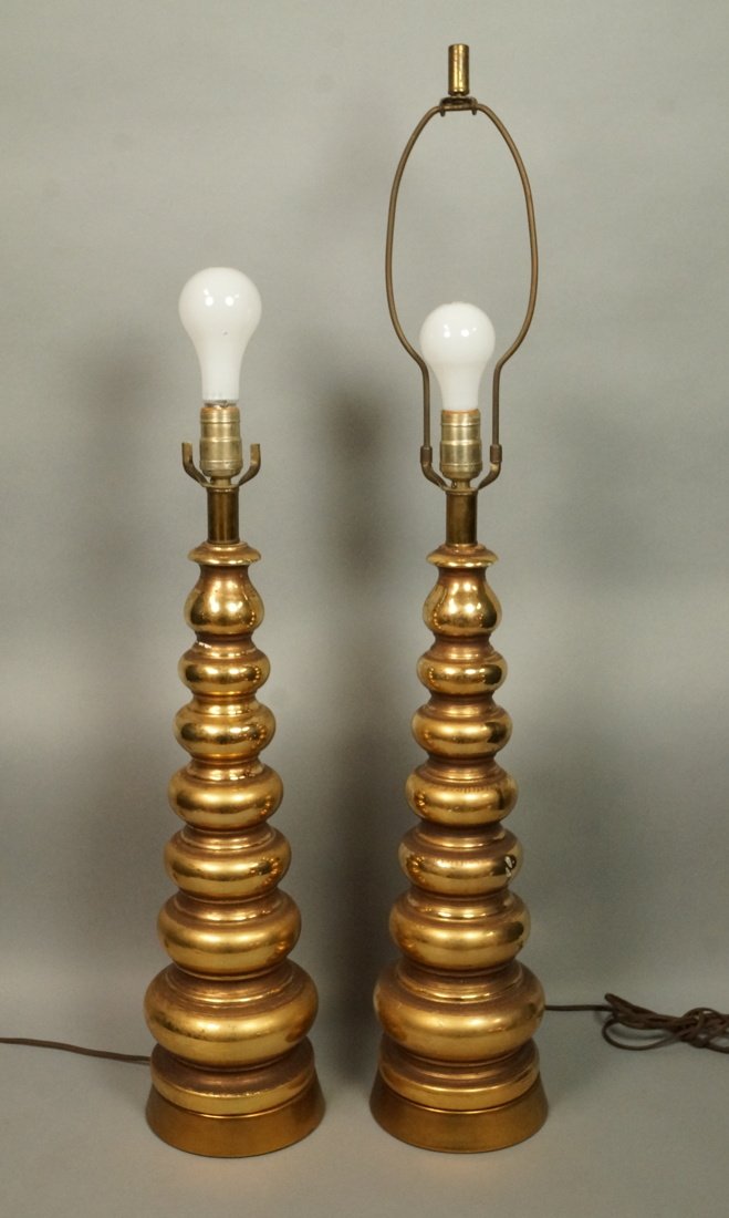 Pr Modernist Decorator Table Lamps. Gilt decorate (1 of 9)