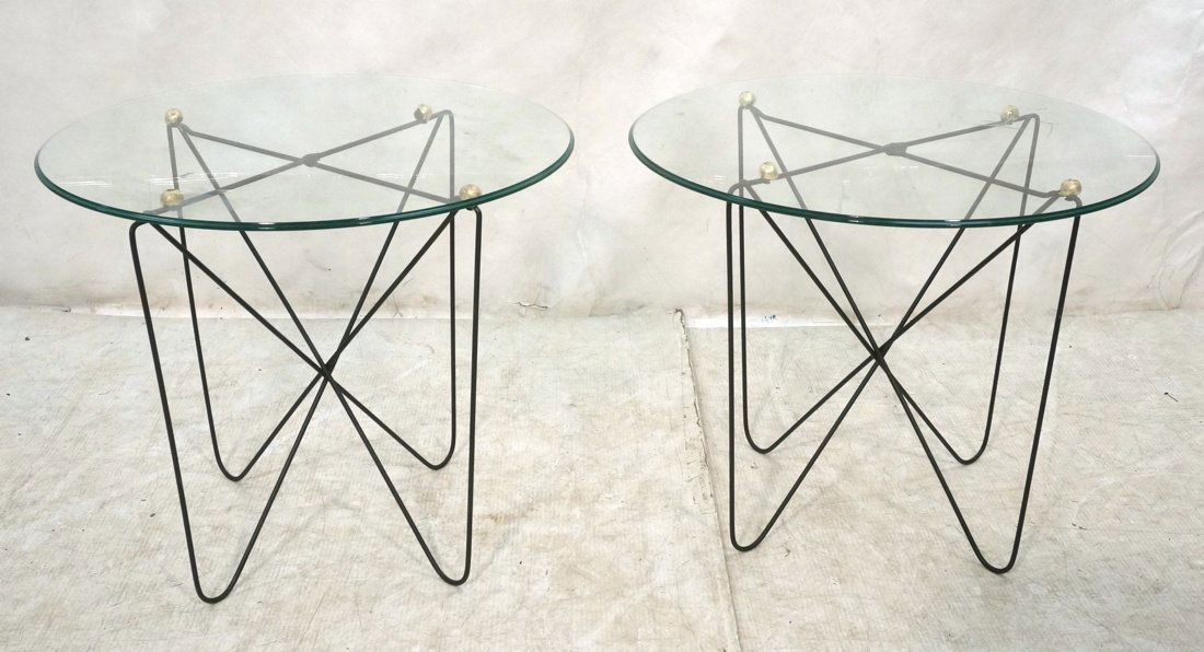 Pr  Thin Iron Rod Side Tables. Gilt metal ball ac (1 of 10)