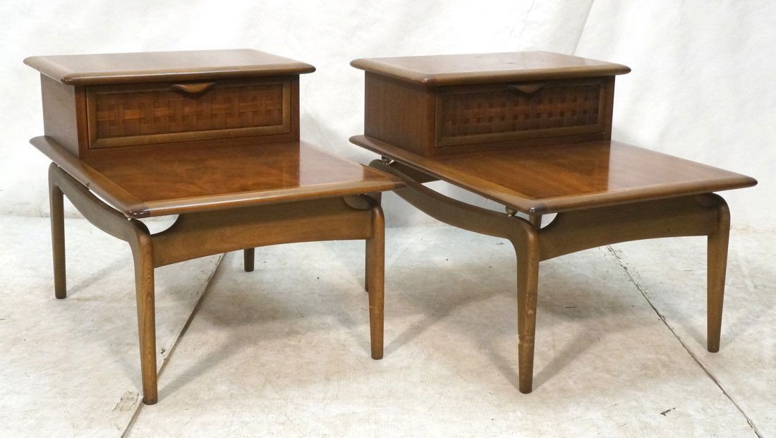 Pr LANE Mid Century Step Back End Tables. One dra (1 of 8)