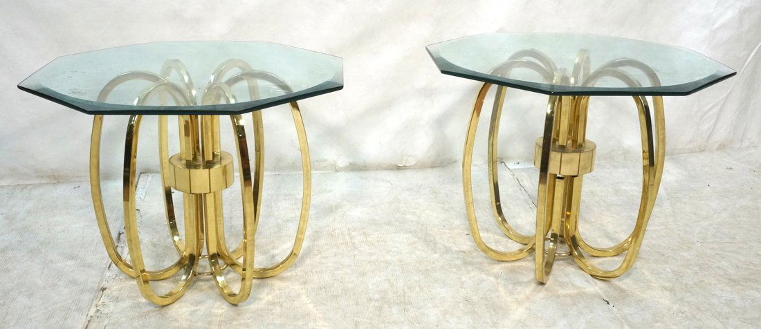 Pair Decorator Brass and Glass Side Tables. Lobed (1 of 10)