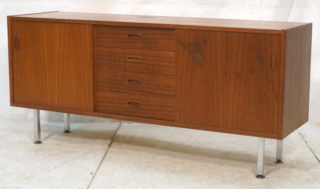 Danish Teak Credenza. Modernist Cabinet on Square (1 of 8)