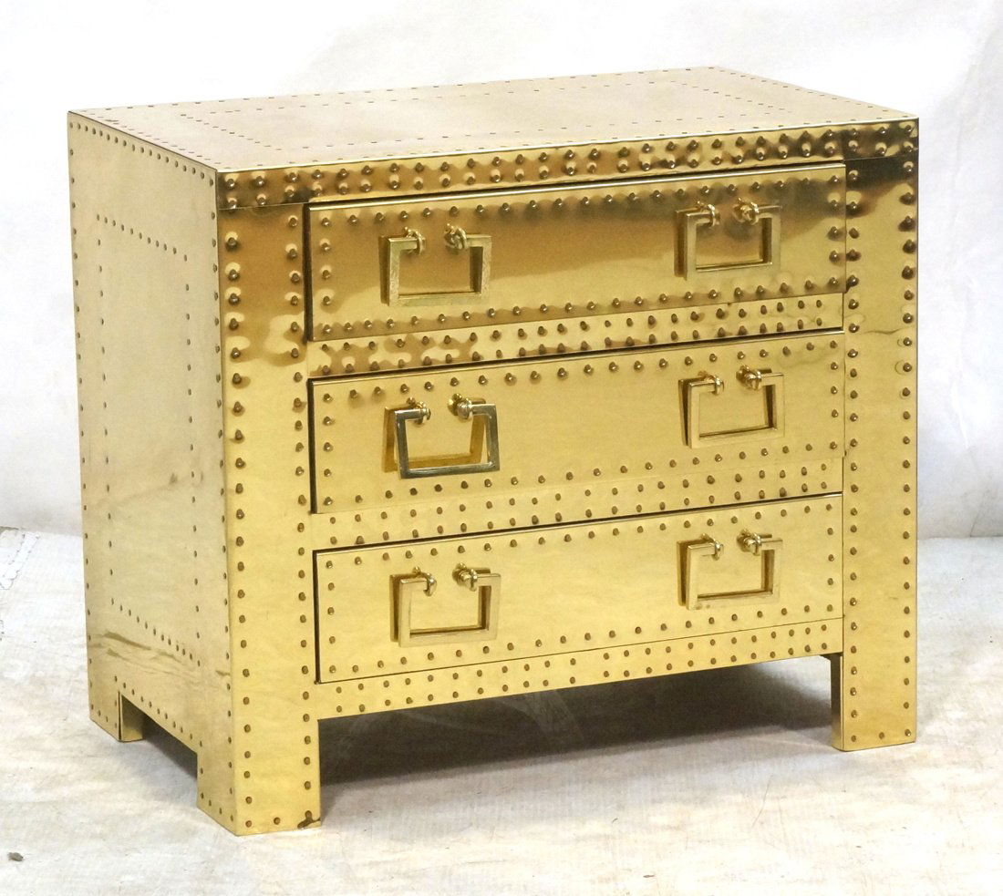 SARREID Brass Bound Three Drawer Chests Cabinet. (1 of 8)
