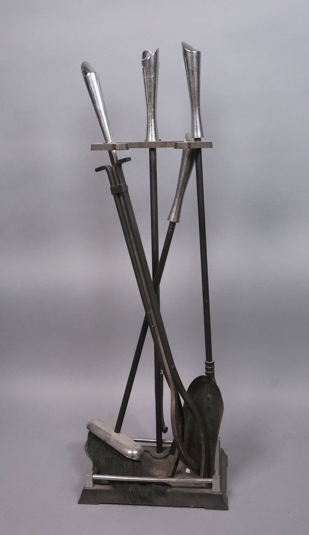 Modernist Fireplace tool set. Angled chrome wedge (1 of 7)