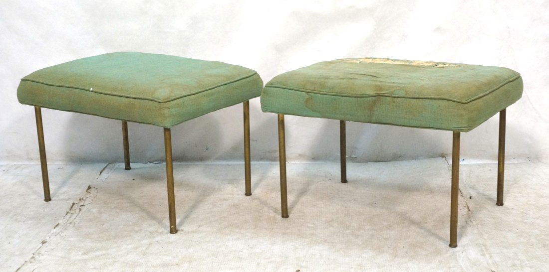 Pr Stools. Brass tube legs with green cushions. P (1 of 8)