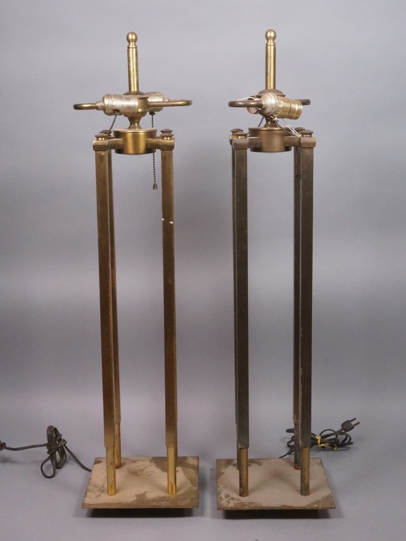 Pr Brass Lamps. Four square tube column design. (1 of 9)