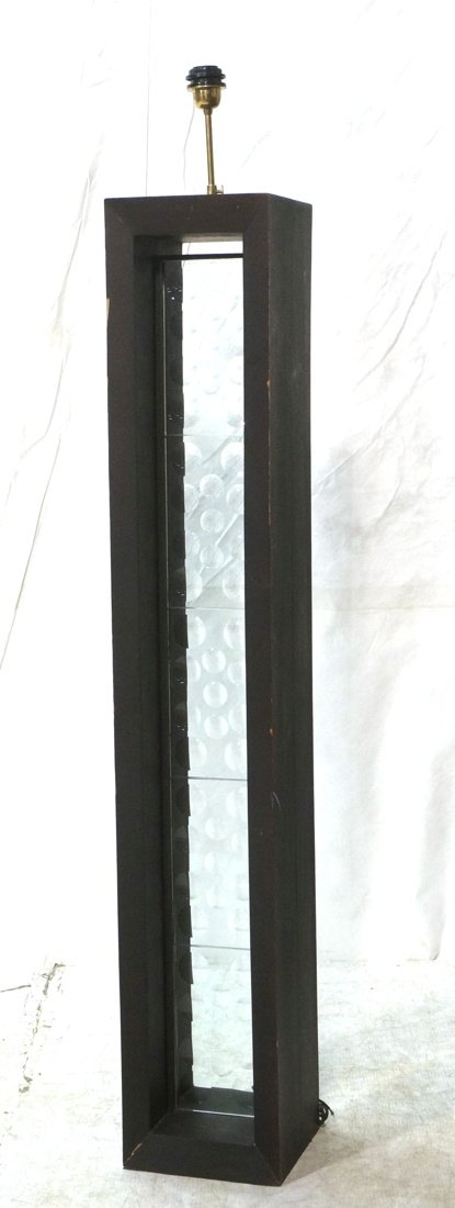 Tall Magiscope Glass Floor Lamp. Ebonized wood fr: Tall Magiscope Glass Floor Lamp. Ebonized wood frame supports 5 glass panes. One has engraved signature. -- Dimensions: H: 62 inches: W: 9.5 inches: D: 9.25 inches ---