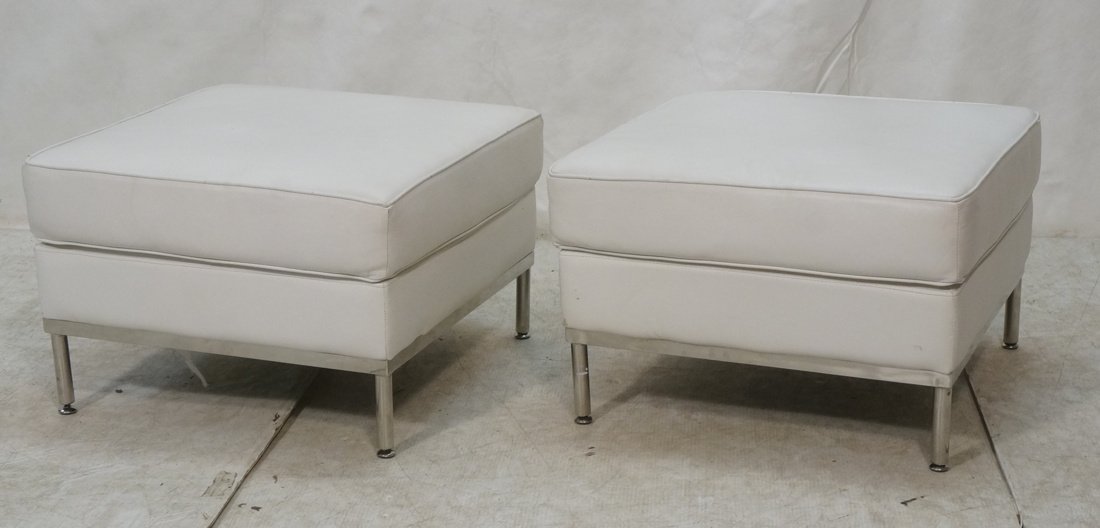Pr Square White Leather Stools Benches. Chrome fr (1 of 10)