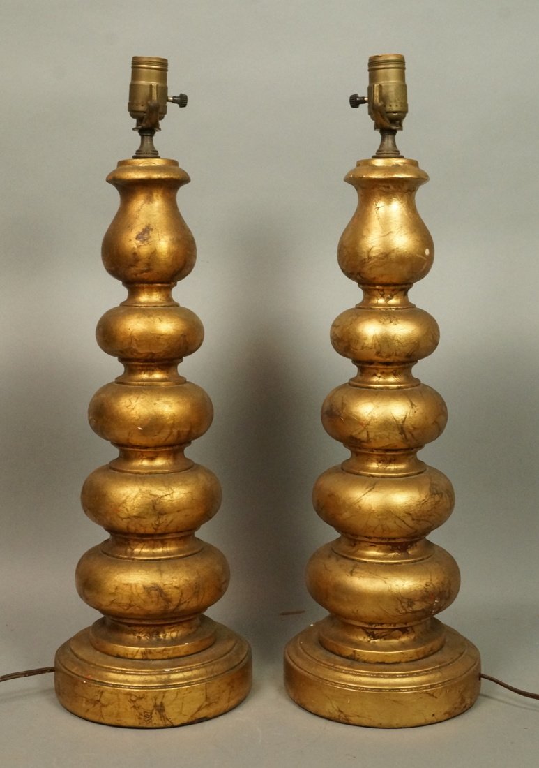 Pr Gilt Plaster Table Lamps.  Stacked ball Design (1 of 10)