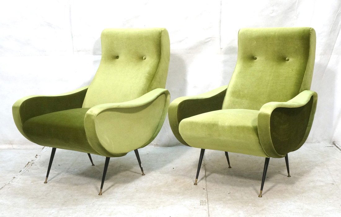 Pr Italian Modernist Chairs. Lime Green Plush Fab (1 of 8)