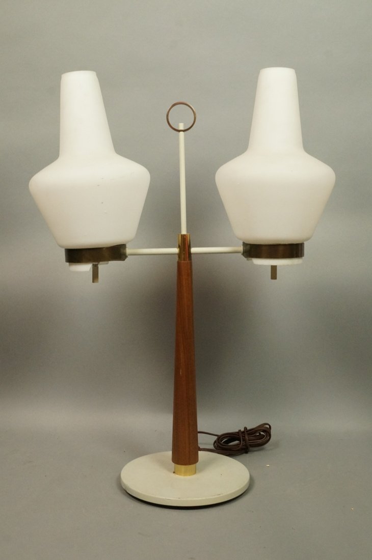 Danish Modern Two Glass Shade Table Lamp. Teak wi (1 of 8)