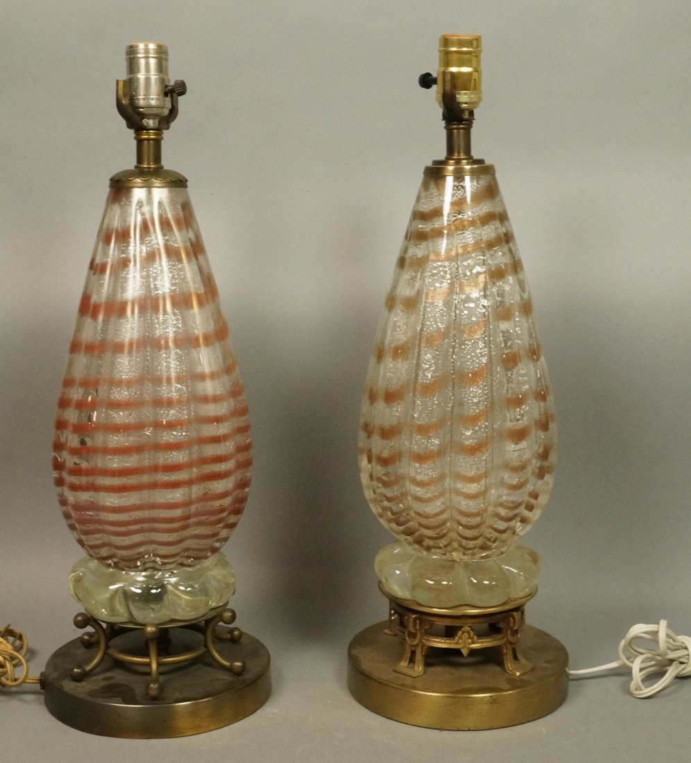 2pc Murano Venetian Art Glass Table Lamps. Clear (1 of 10)