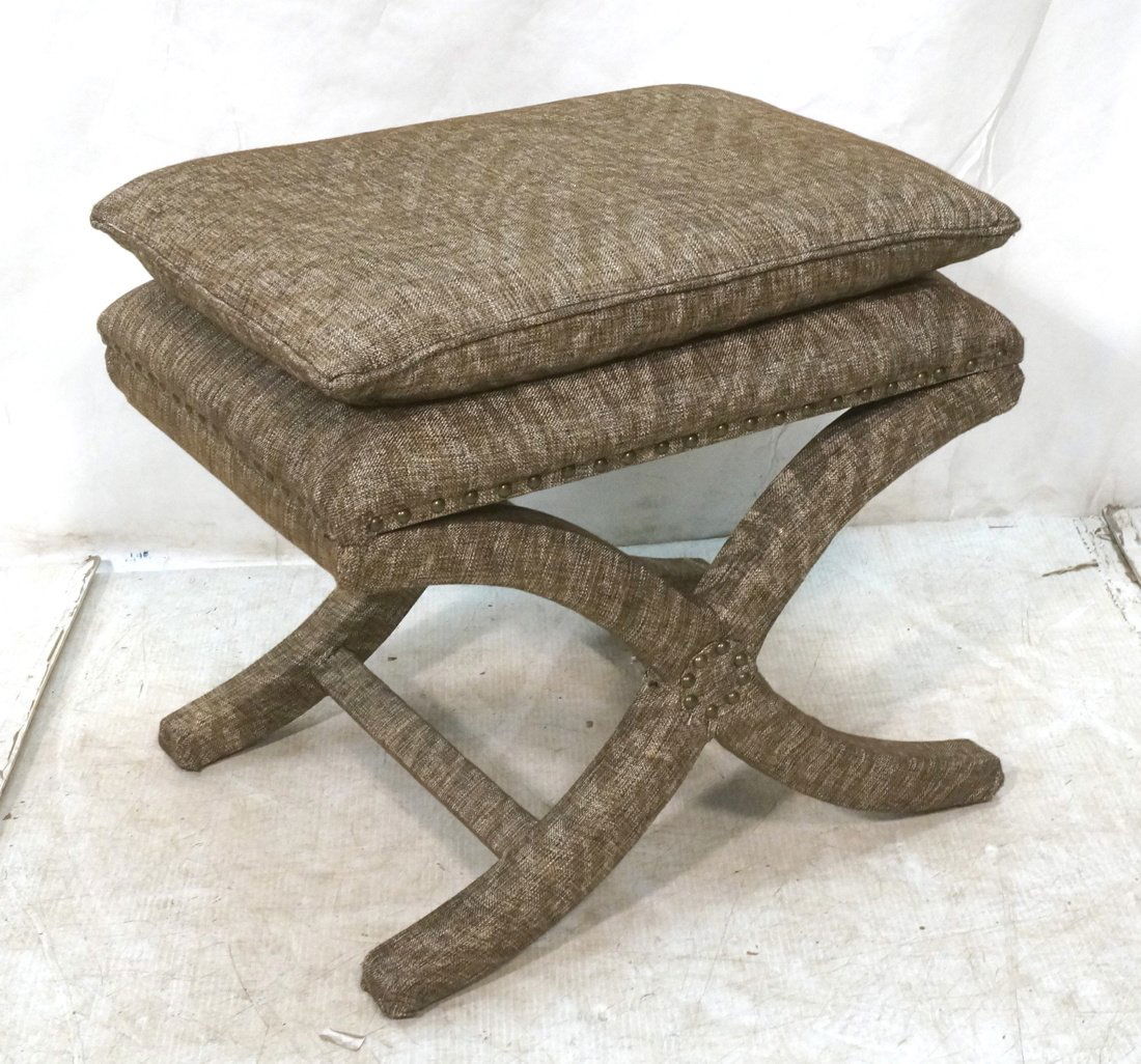 Decorator Brown Fabric "X" Base Bench Stool. Pill (1 of 7)