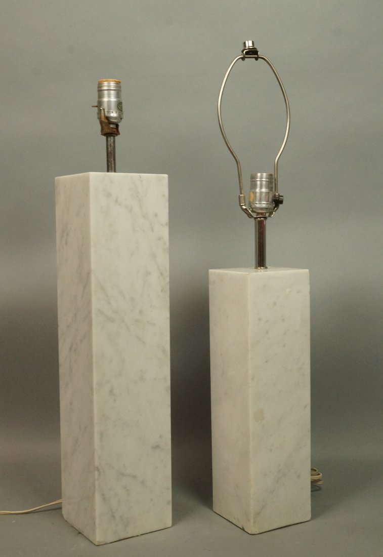 Two Square Column Marble Modernist  Lamps. (1 of 10)