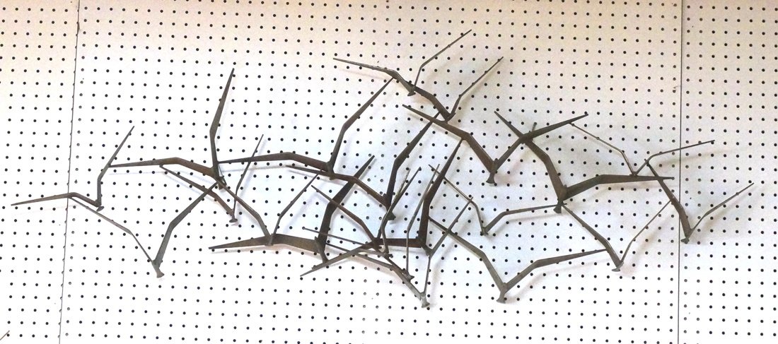 Brutalist Birds in Flight Wall Sculpture. JERE; N: Brutalist Birds in Flight Wall Sculpture. JERE; Not signed-- Dimensions: H: 22 inches: W: 50 inches: D: 8 inches ---