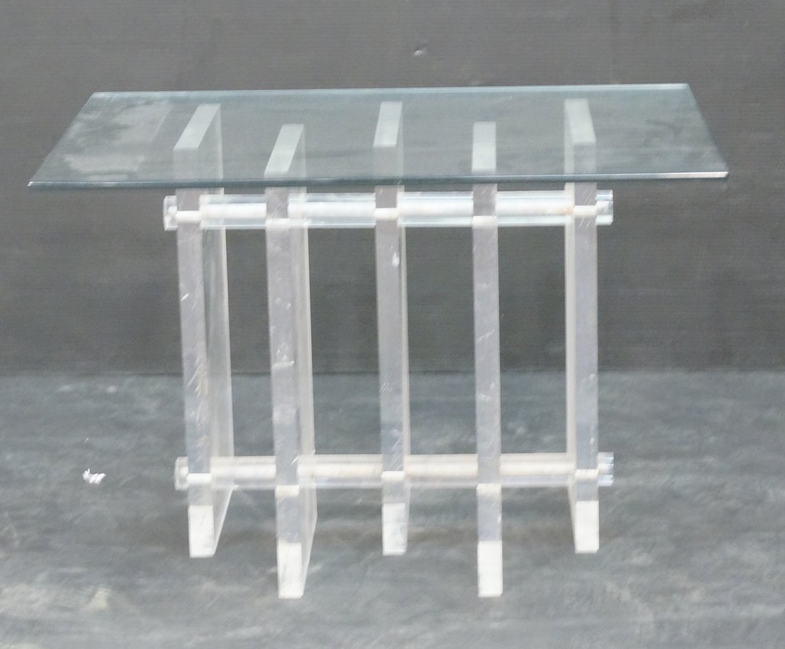 70's Modern Glass top side table on lucite slab b (1 of 7)
