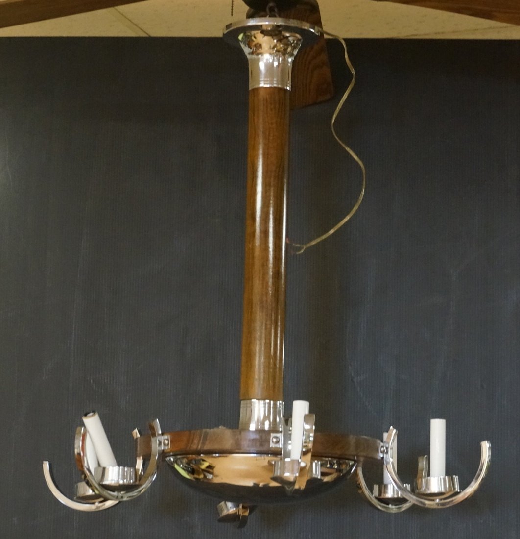 Art Deco style Wood & Chrome Hanging Light Chande (1 of 7)