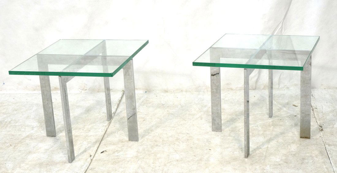 Pr Heavy Chromed Steel Side End Tables.  Glass to (1 of 10)