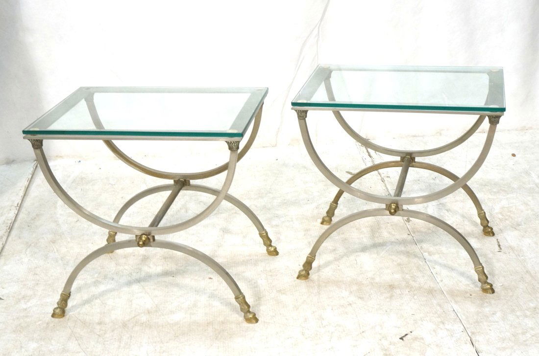 Pair "X" Form Low Tables with glass tops. Brass d (1 of 9)
