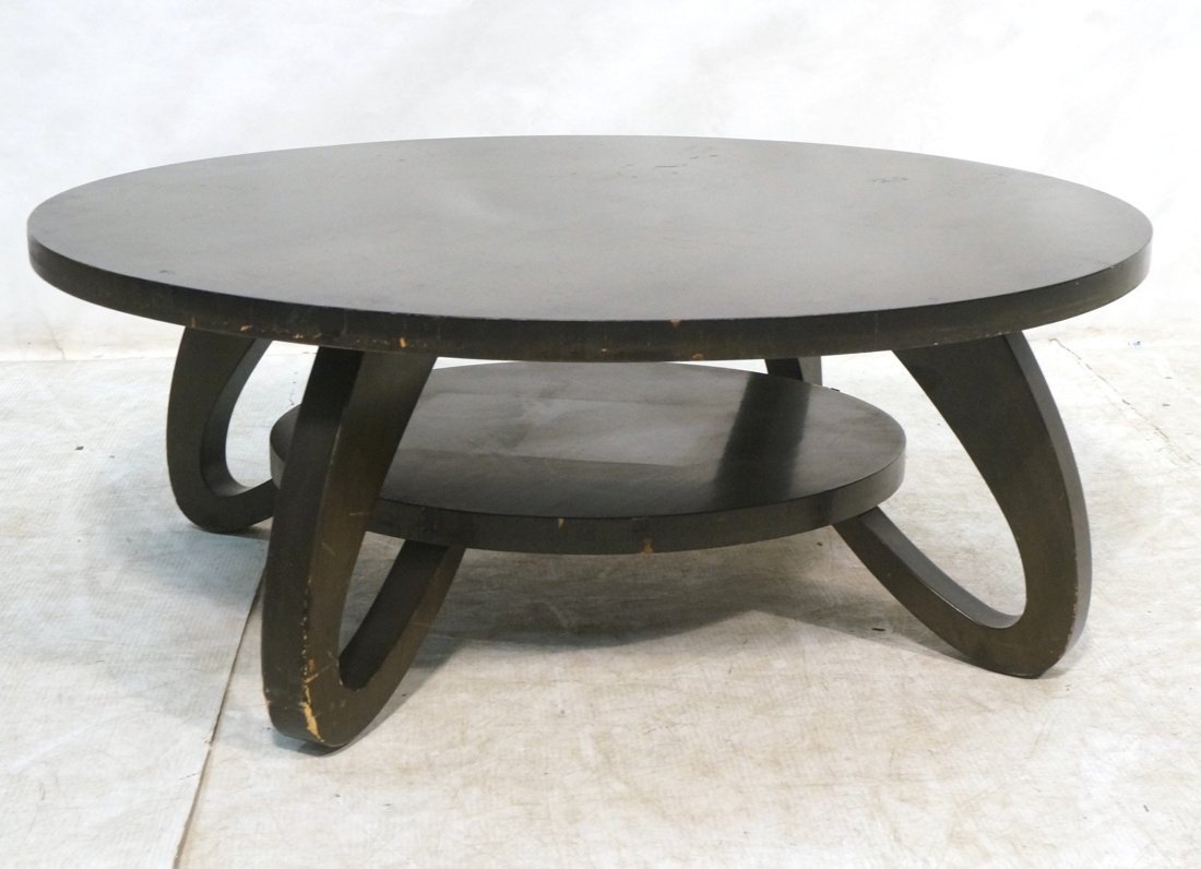 Round Ebonized Cocktail Table. Shaped open legs s (1 of 8)