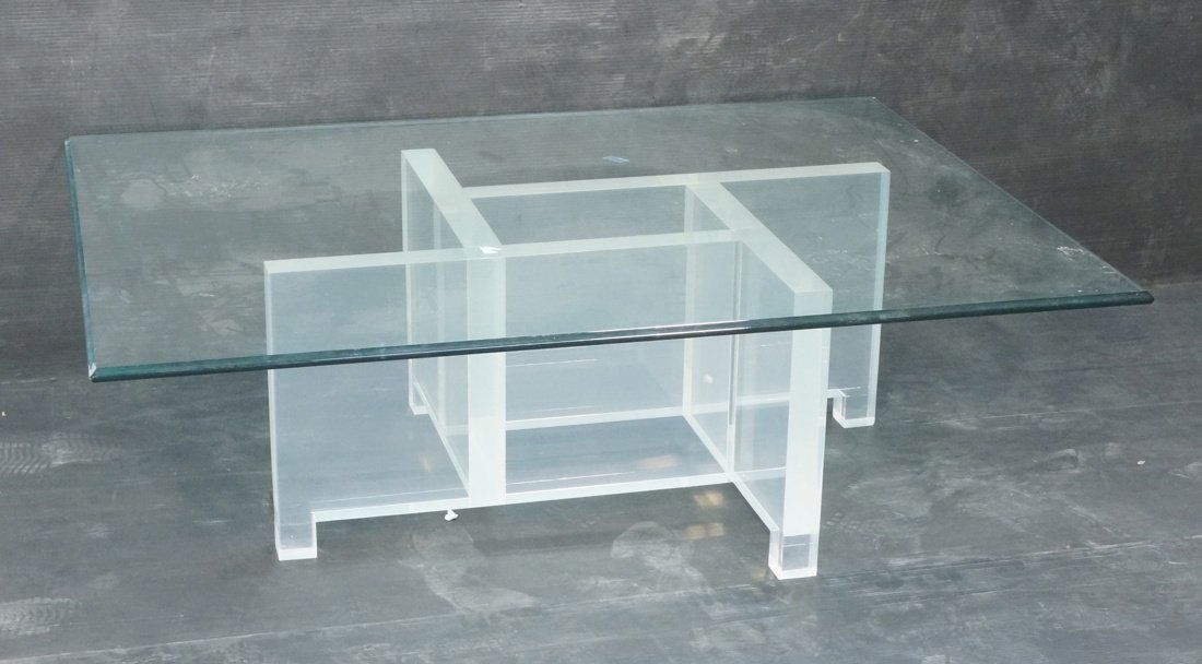 Lucite Base Glass Top Coffee Table. Rectangular. (1 of 8)