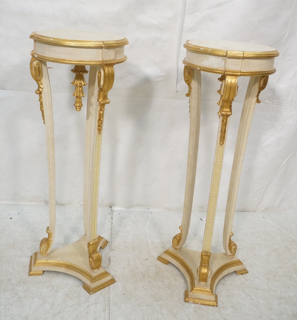 Pr Pedestal Gueridon Tables. Gessoed & Gilt Wood (1 of 10)